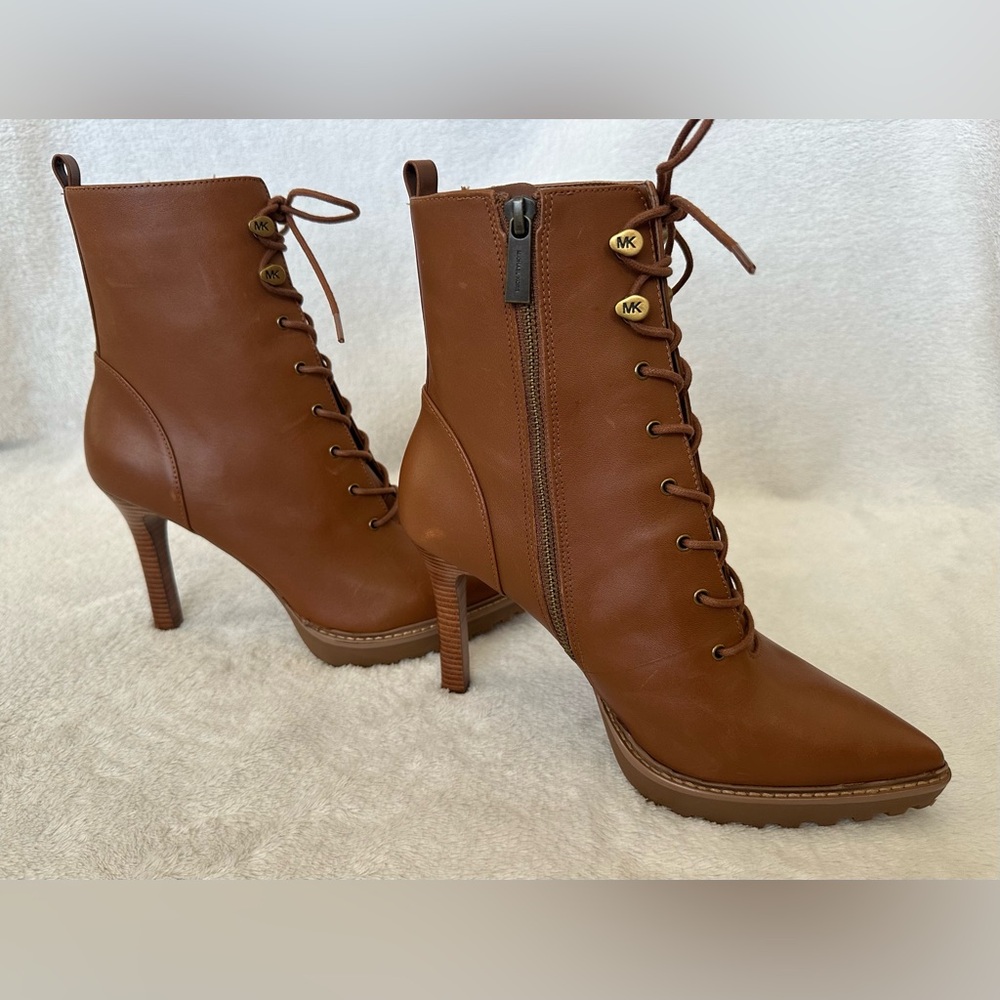 Michael Kors Kyle Leather Lace Up Boots Women's Size 8.5 ~ Luggage Brown - Picture 10 of 12